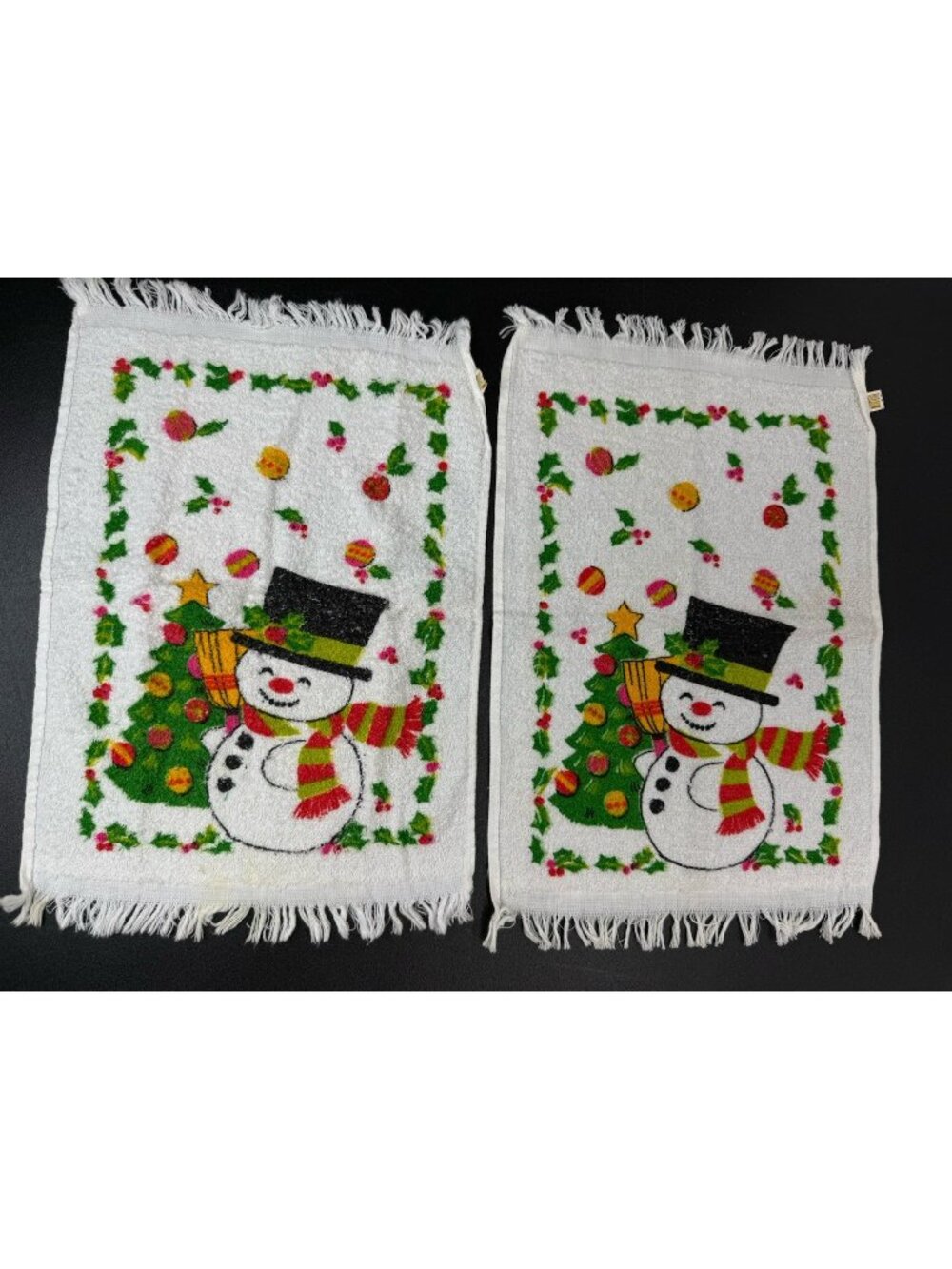 Vintage Retro MCM Christmas Snowman Terry Dish Kitchen Tea Hand Towel Lot Of 2